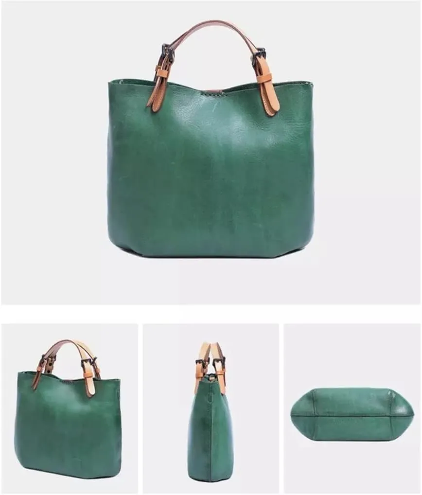 JSEIAJB Women's Bags Vintage Bucket Tote Bags Handbags Leather Handbags