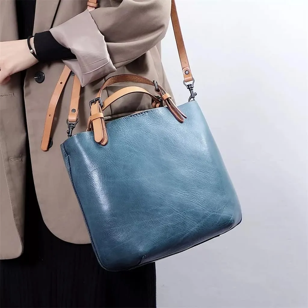 JSEIAJB Women's Bags Vintage Bucket Tote Bags Handbags Leather Handbags