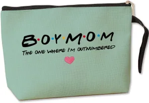 Jztco Boy Mama Makeup Bag, Baby Shower Gifts for Mom First Time, Christmas Birthday Unique Cosmetic Bag Funny Mothers Day, New Mom Gifts - Boy Mama The One Where I'm Outnumbered, Green