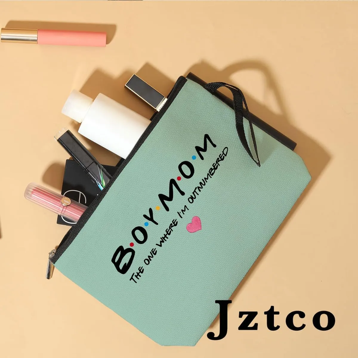 Jztco Boy Mama Makeup Bag, Baby Shower Gifts for Mom First Time, Christmas Birthday Unique Cosmetic Bag Funny Mothers Day, New Mom Gifts - Boy Mama The One Where I'm Outnumbered, Green
