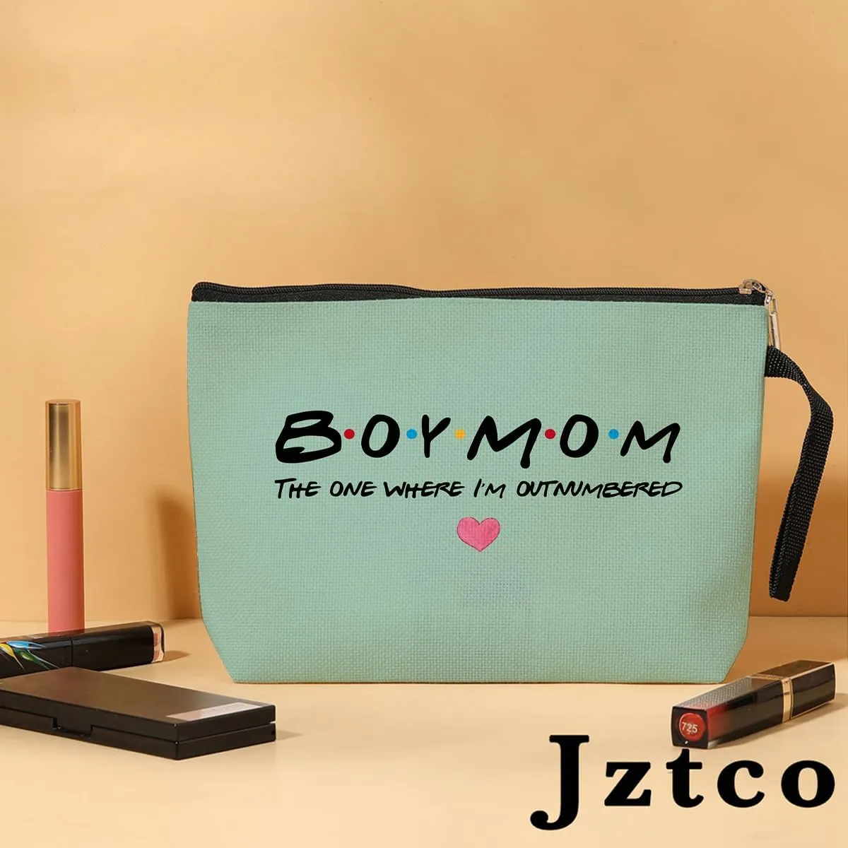 Jztco Boy Mama Makeup Bag, Baby Shower Gifts for Mom First Time, Christmas Birthday Unique Cosmetic Bag Funny Mothers Day, New Mom Gifts - Boy Mama The One Where I'm Outnumbered, Green