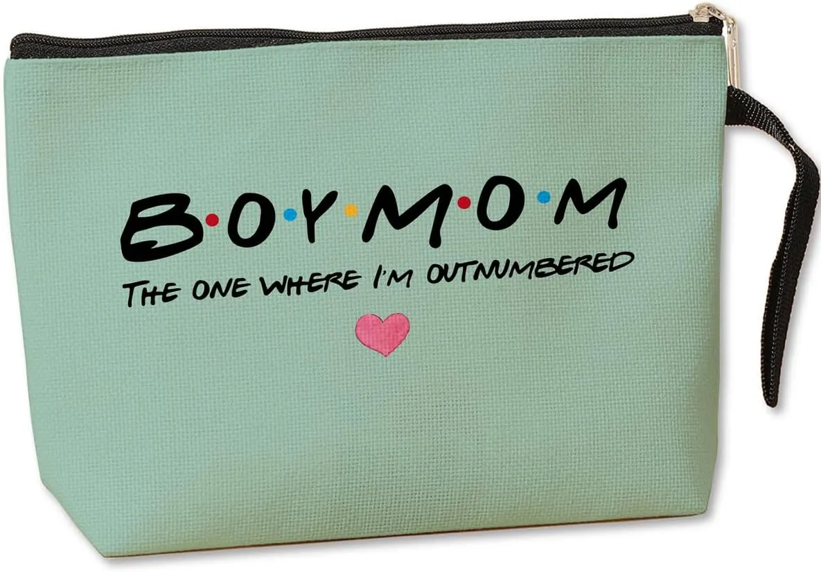 Jztco Boy Mama Makeup Bag, Baby Shower Gifts for Mom First Time, Christmas Birthday Unique Cosmetic Bag Funny Mothers Day, New Mom Gifts - Boy Mama The One Where I'm Outnumbered, Green