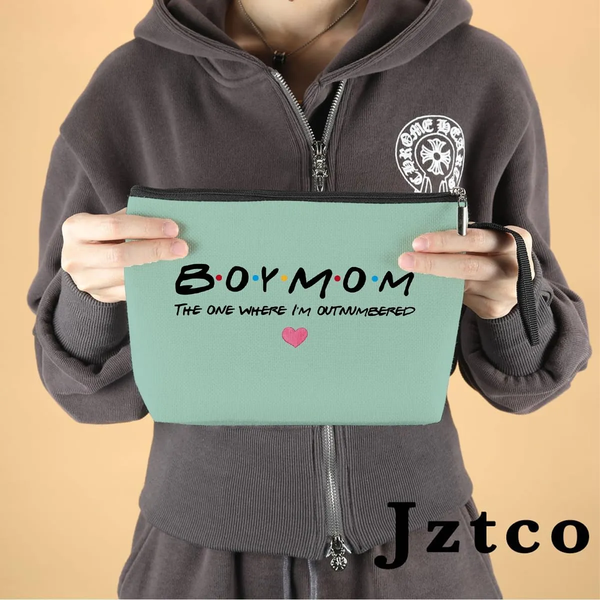 Jztco Boy Mama Makeup Bag, Baby Shower Gifts for Mom First Time, Christmas Birthday Unique Cosmetic Bag Funny Mothers Day, New Mom Gifts - Boy Mama The One Where I'm Outnumbered, Green