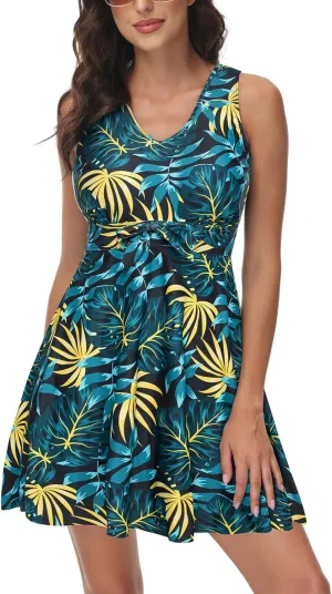Kate Kasin Women's Two Piece Swimsuits Tummy Control Back Cross Flowy Swimdress Bathing Suits with Boyshorts Swimwear