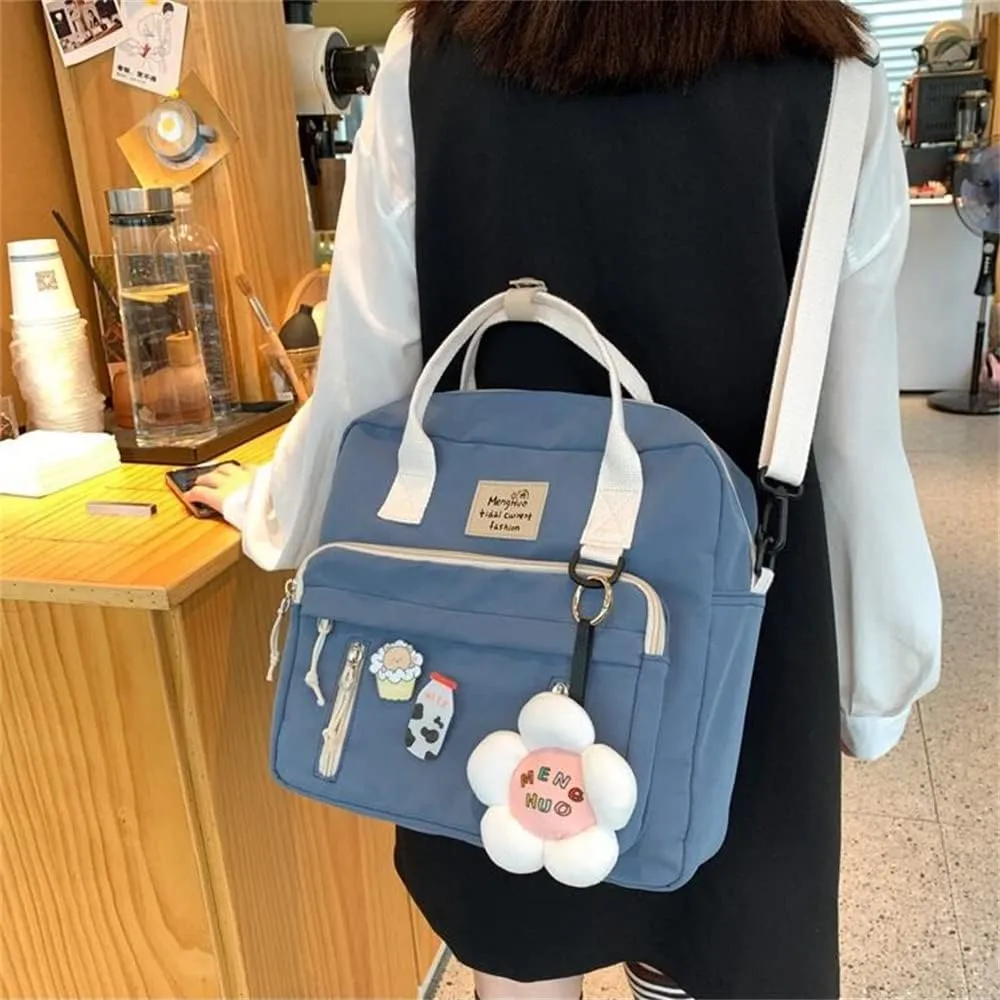Kawaii Backpack for Teen Girls Tote Bag with Flower Accessories Bear Keychain Cute School Middle Elementary Bookbags