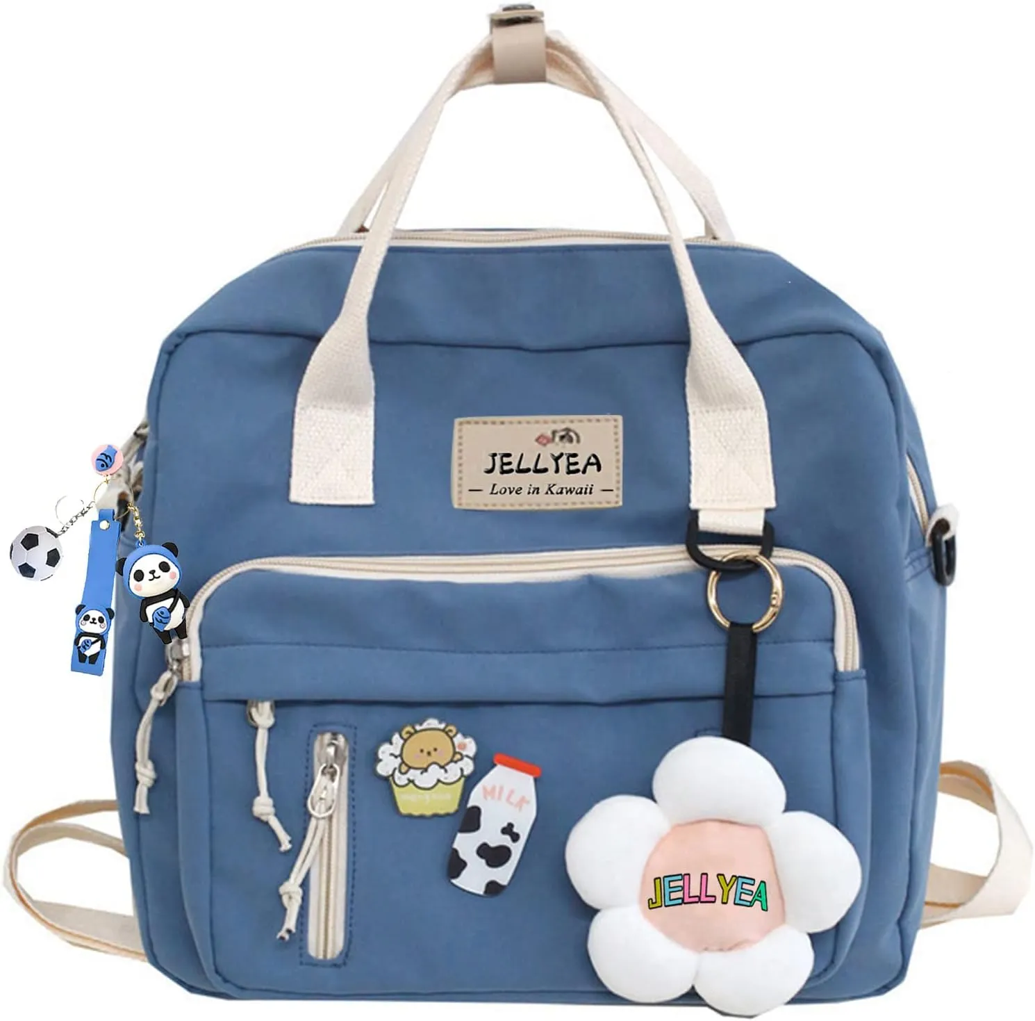 Kawaii Backpack for Teen Girls Tote Bag with Flower Accessories Bear Keychain Cute School Middle Elementary Bookbags