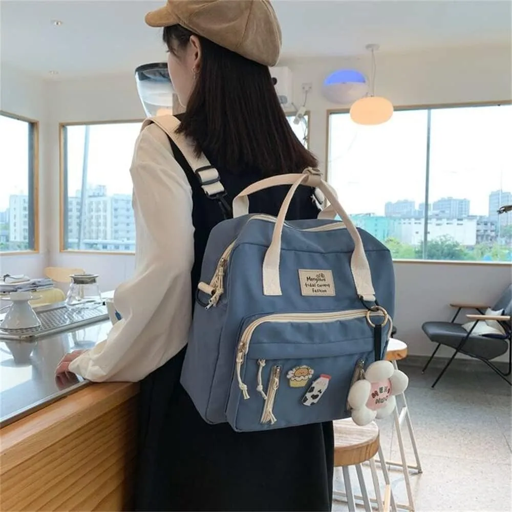 Kawaii Backpack for Teen Girls Tote Bag with Flower Accessories Bear Keychain Cute School Middle Elementary Bookbags