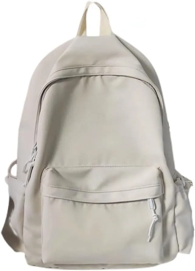 Kawaii Cute Aesthetic School Laptop Backpack with Accessories Plush Pendant for Teen Girls (White, without Mr. Rabbit)