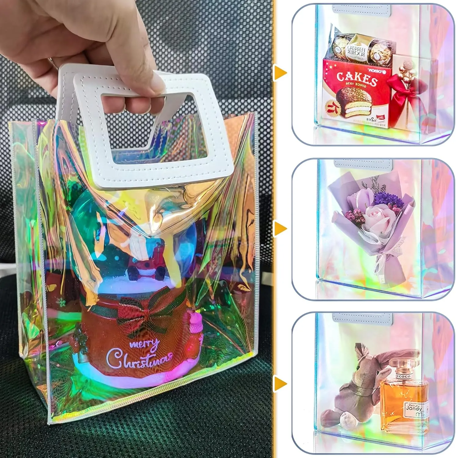 KeerxunBag 1 Pack Holographic Gift Bags with Handles & 2 Tissue Paper Sheets  Iridescent Transparent Reusable Bags for Women, Girls, Birthdays, WeddingsPink Gift Bag