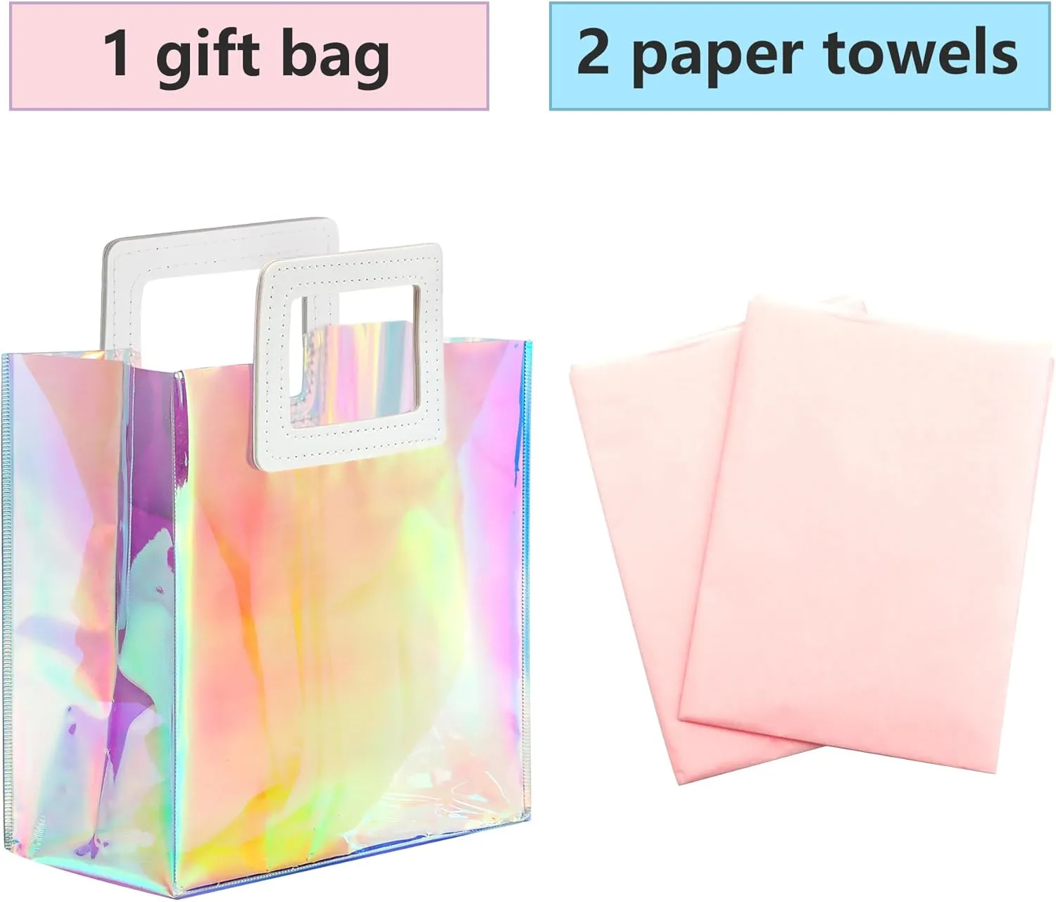 KeerxunBag 1 Pack Holographic Gift Bags with Handles & 2 Tissue Paper Sheets  Iridescent Transparent Reusable Bags for Women, Girls, Birthdays, WeddingsPink Gift Bag