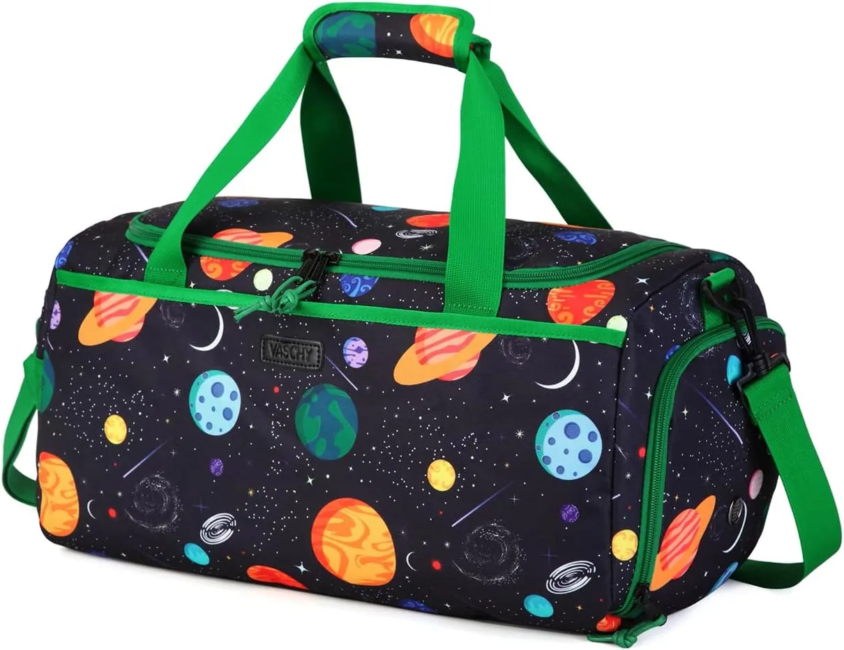 Kids Duffle Bag,VASCHY Travel Bag for Boys Water Resistant Overnight Duffle Gym Sport Dance Bags with Shoes Compartment Dry and Wet Pocket Carry On Weekender Bag Green Space