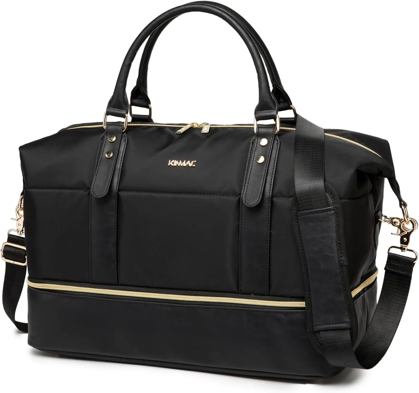Kinmac Travel Duffel - Overnight Weekender & Sports Gym Bag, Carry-on Tote (Black)