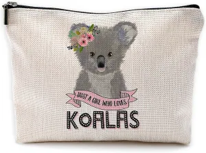 Koala Gifts for Girls Makeup Bag, Just a Girl Who Loves Koalas Small Makeup Cosmetic Bag for Purse, Koala Gifts Cosmetic Bags for Women, Womens Makeup Bag