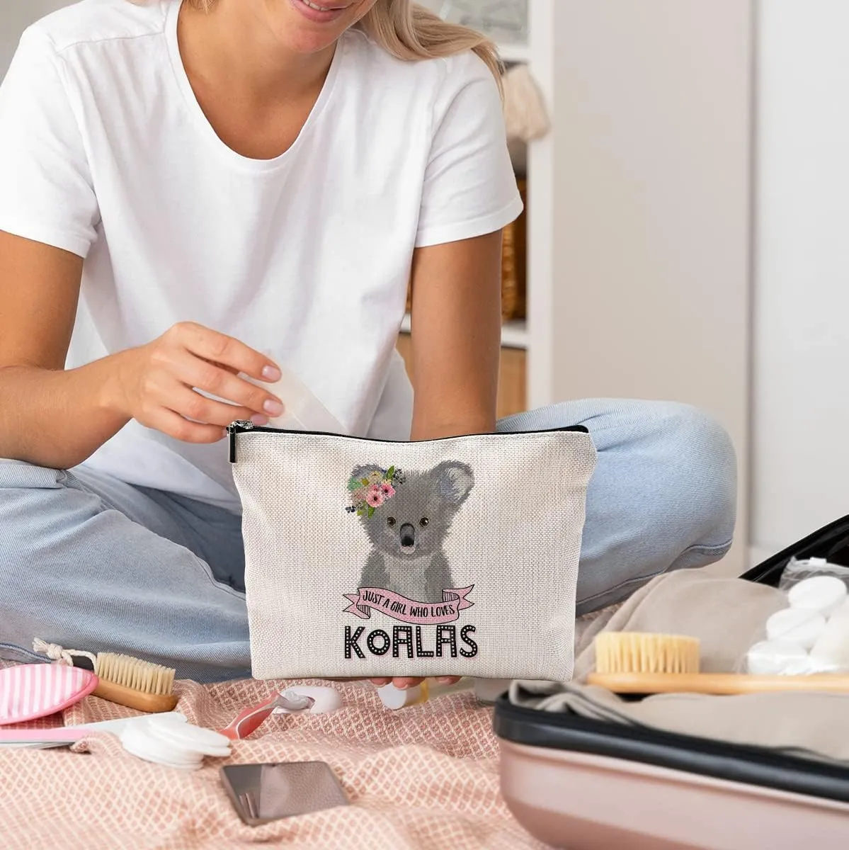 Koala Gifts for Girls Makeup Bag, Just a Girl Who Loves Koalas Small Makeup Cosmetic Bag for Purse, Koala Gifts Cosmetic Bags for Women, Womens Makeup Bag
