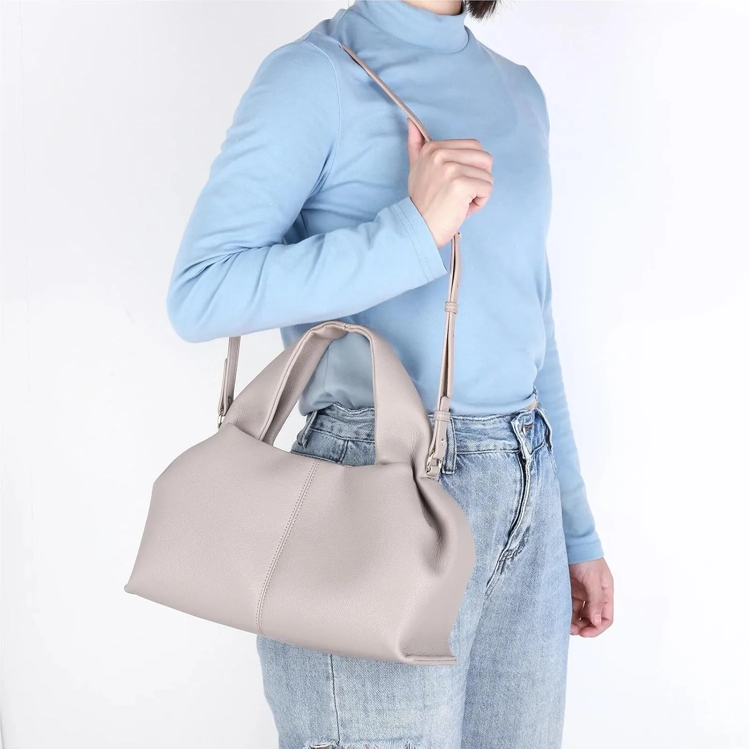 Ladies Large Capacity Tote Bag Women Solid Casual Grocery Bag Vintage Leather Crossbody Shoulder Bag Elegant Tote Handbag