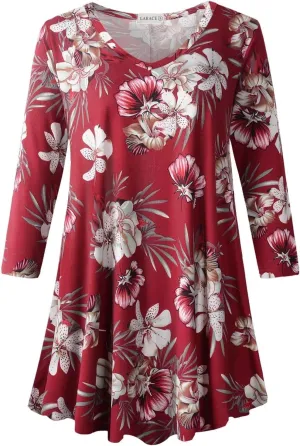LARACE Tunics 3/4 Sleeve Plus Size Tops for Women V Neck Loose Fit Flowy Clothing for Leggings