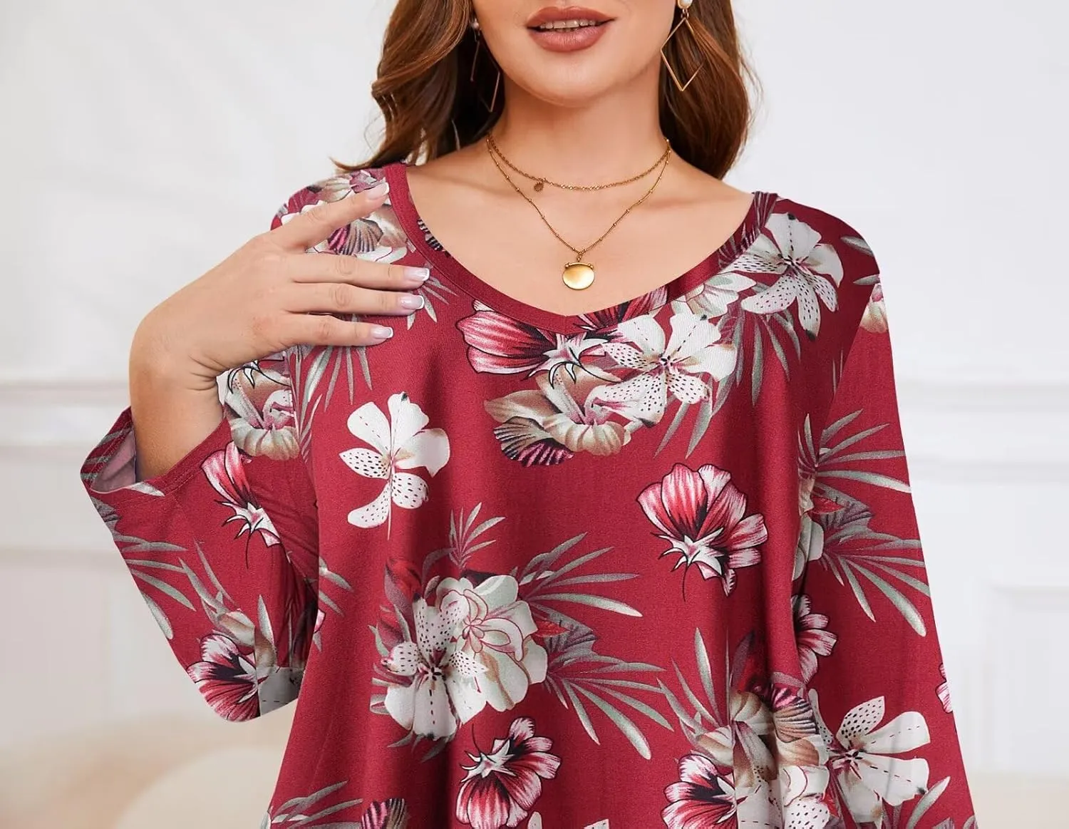 LARACE Tunics 3/4 Sleeve Plus Size Tops for Women V Neck Loose Fit Flowy Clothing for Leggings