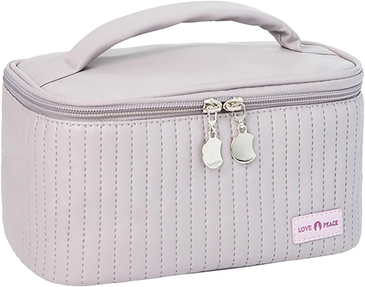 Large Makeup Organizer 2024 Pu Leather Waterproof Portable Large Cosmetic Bag Large Travel Toiletry Bag with Zipper Handle Skincare Bag for Women Girlfriend Birthday Gifts Valentines Day Gifts