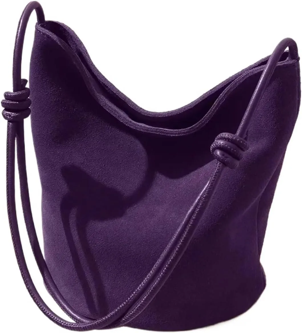 Leather Handbag Women Mini Bucket Tote Strings Shoulder Vintage Bags Winter Daily Commuting Purses