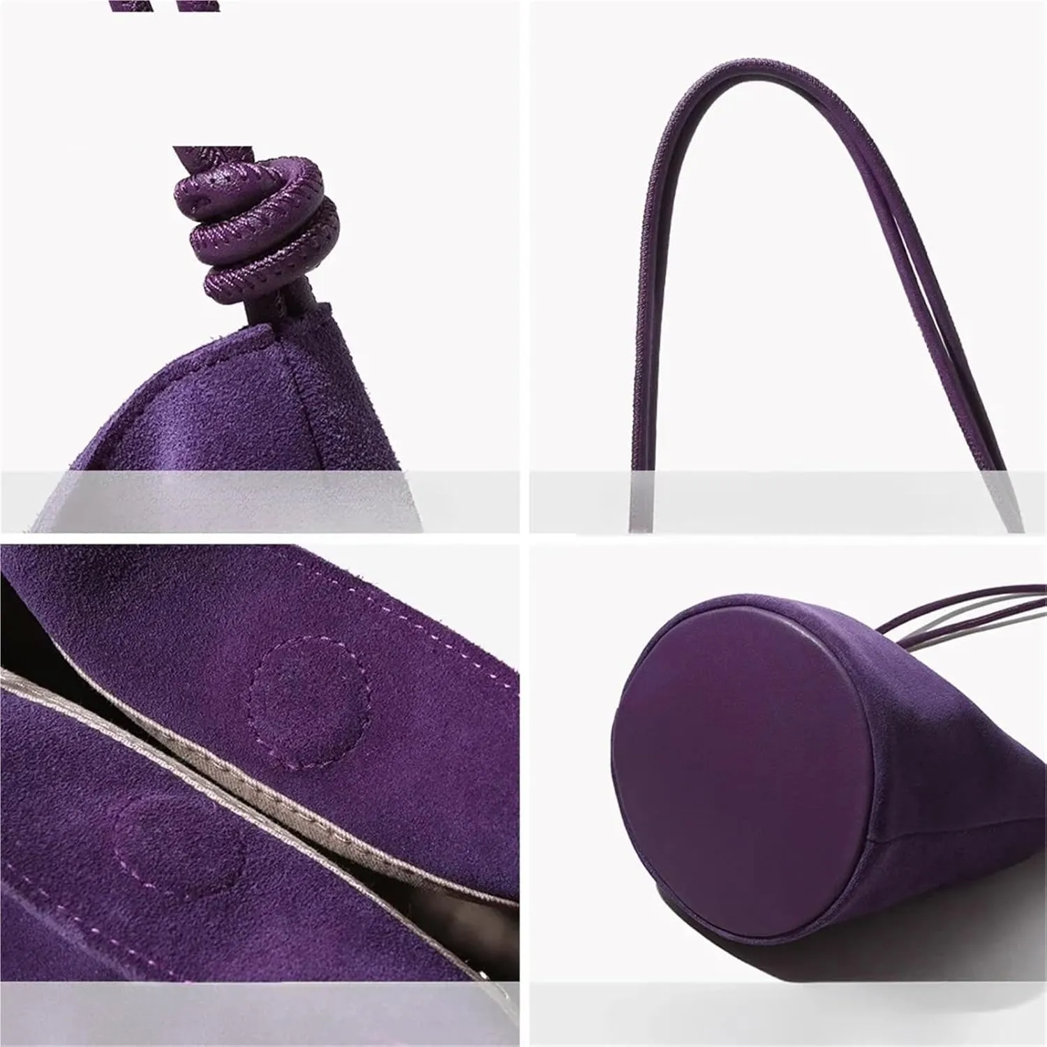 Leather Handbag Women Mini Bucket Tote Strings Shoulder Vintage Bags Winter Daily Commuting Purses