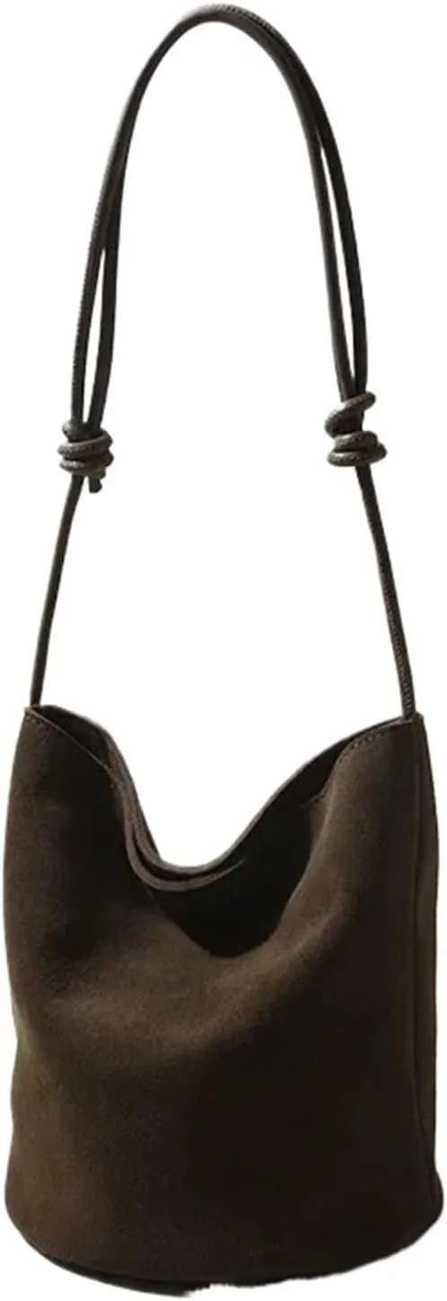Leather Handbag Women Mini Bucket Tote Strings Shoulder Vintage Bags Winter Daily Commuting Purses