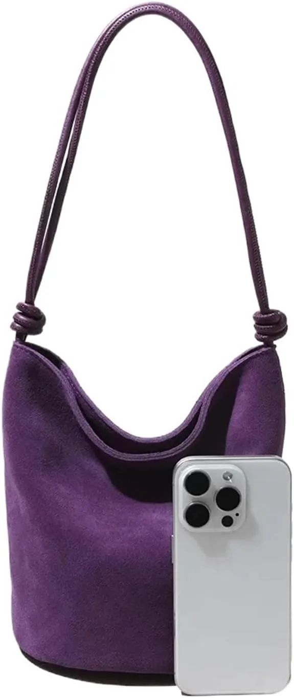 Leather Handbag Women Mini Bucket Tote Strings Shoulder Vintage Bags Winter Daily Commuting Purses