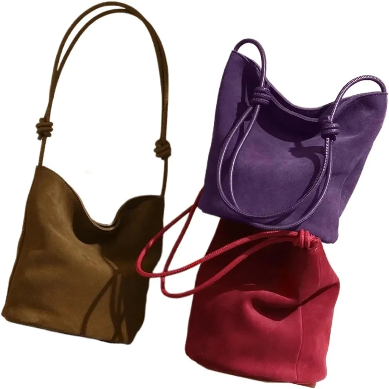 Leather Handbag Women Mini Bucket Tote Strings Shoulder Vintage Bags Winter Daily Commuting Purses