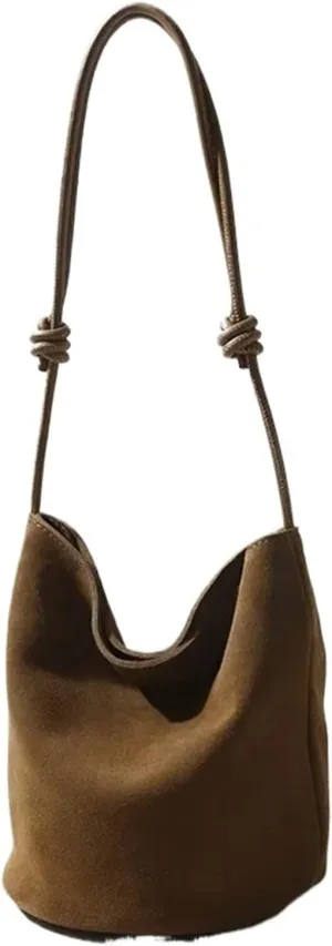 Leather Handbag Women Mini Bucket Tote Strings Shoulder Vintage Bags Winter Daily Commuting Purses