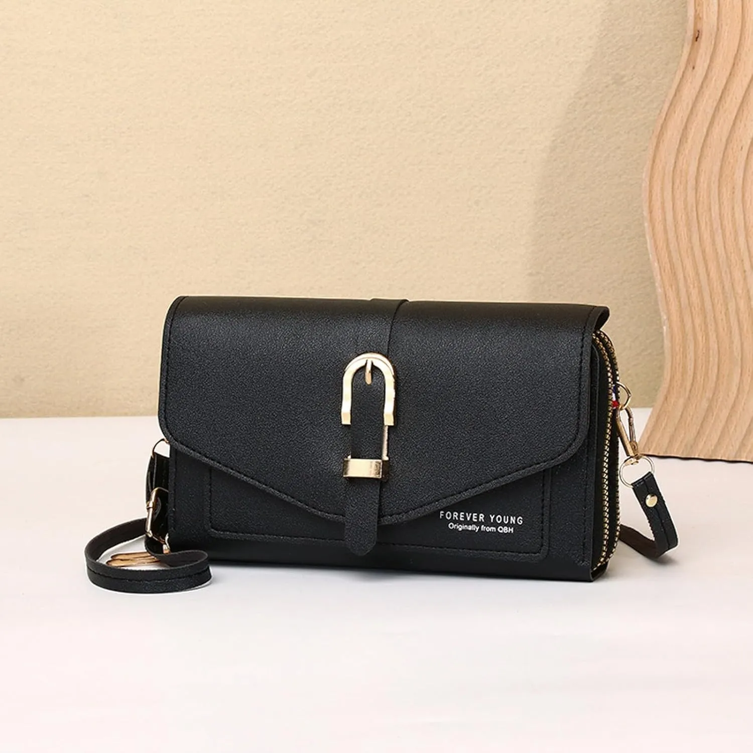 Leather Handbags Fashion Classic Women's Mobile Phone Bag Button Hood One Shoulder Double Layer Wallet Crossbody