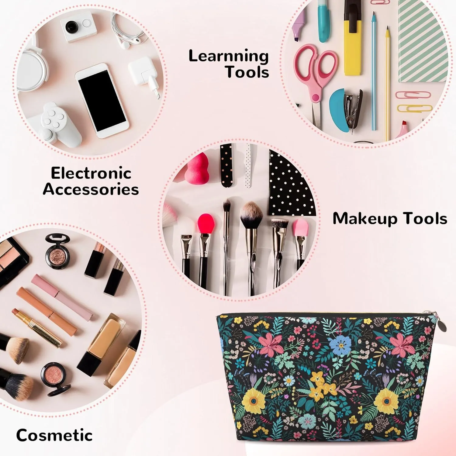 Leather Makeup Bag Travel Cosmetic Bag Small Makeup Bag for Women,Toiletry Bag Accessories Organizer-Camouflage Flower