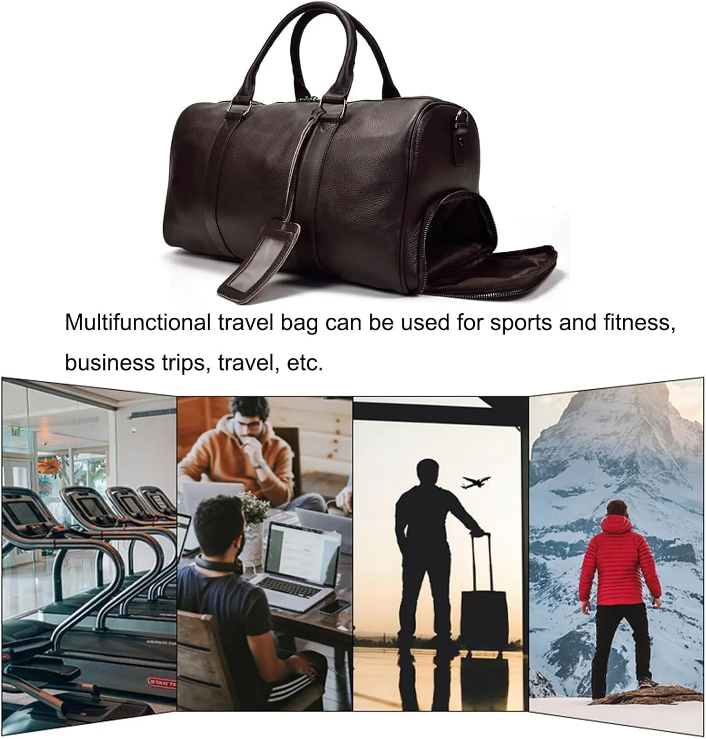 Leather Travel Bag Large Capacity Luggage Duffel Bag with Shoe Compartment, Men Women Weekend Shoulder Handbag for Holiday Business Trip (55cm-Brown)