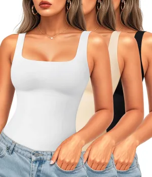 LODAY Compression Tank Tops for Women Shapewear Tummy Control Square Neck Camisole Cami Tops