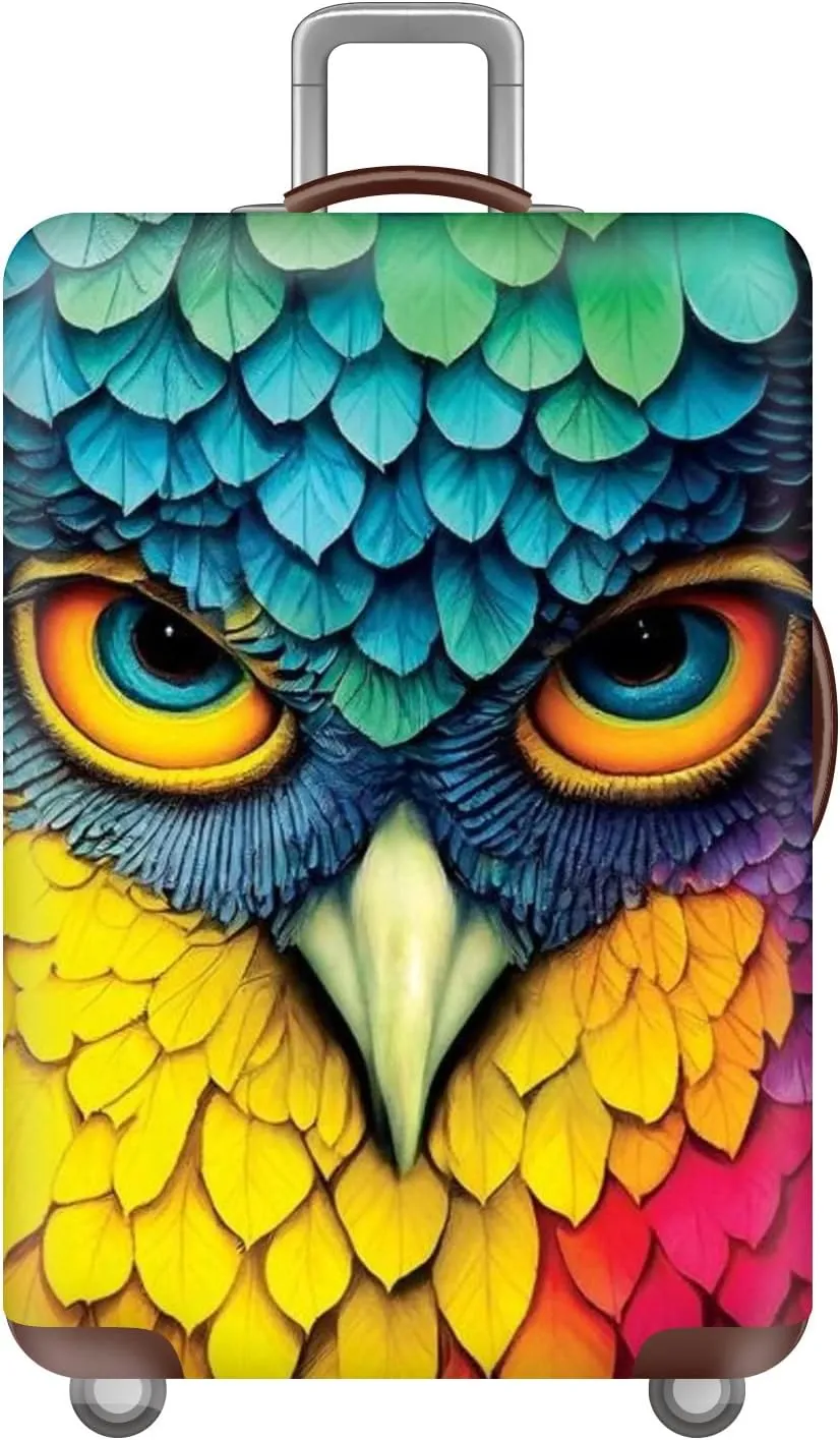 Luggage Cover Colorful Suitcase Cover Elastic Protector Sets For 18-32 Inch Suitcase Travel Accessories (Owl, M)