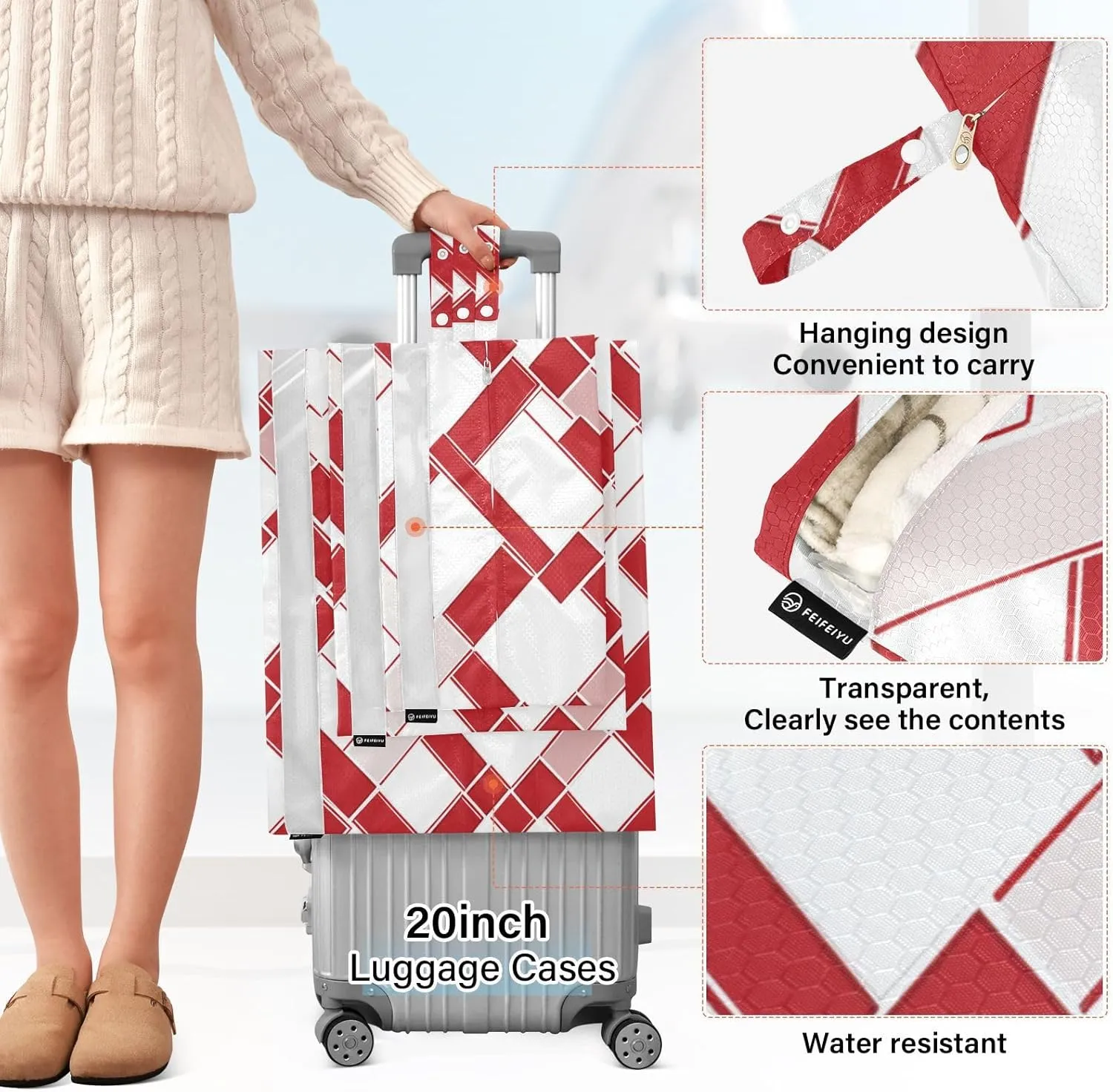 Luggage Space Saver, Organizadores De Maletas Para, White Red, With Zipper, 3 Set Travel Packing Cubes For Suitcases, Garment Bag Closet Storage