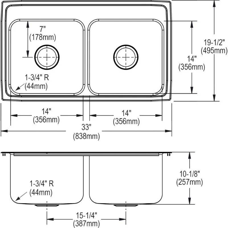Lustertone Classic 19.5" x 33" x 10.13" Stainless Steel Double-Basin Drop-In Kitchen Sink