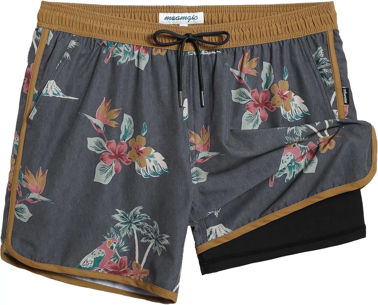 maamgic Mens Short 80s 90s Vintage 5.5" Swim Trunks Swimsuits Board Shorts Compression Liner Quick Dry 2 in 1 Beach Swimwear