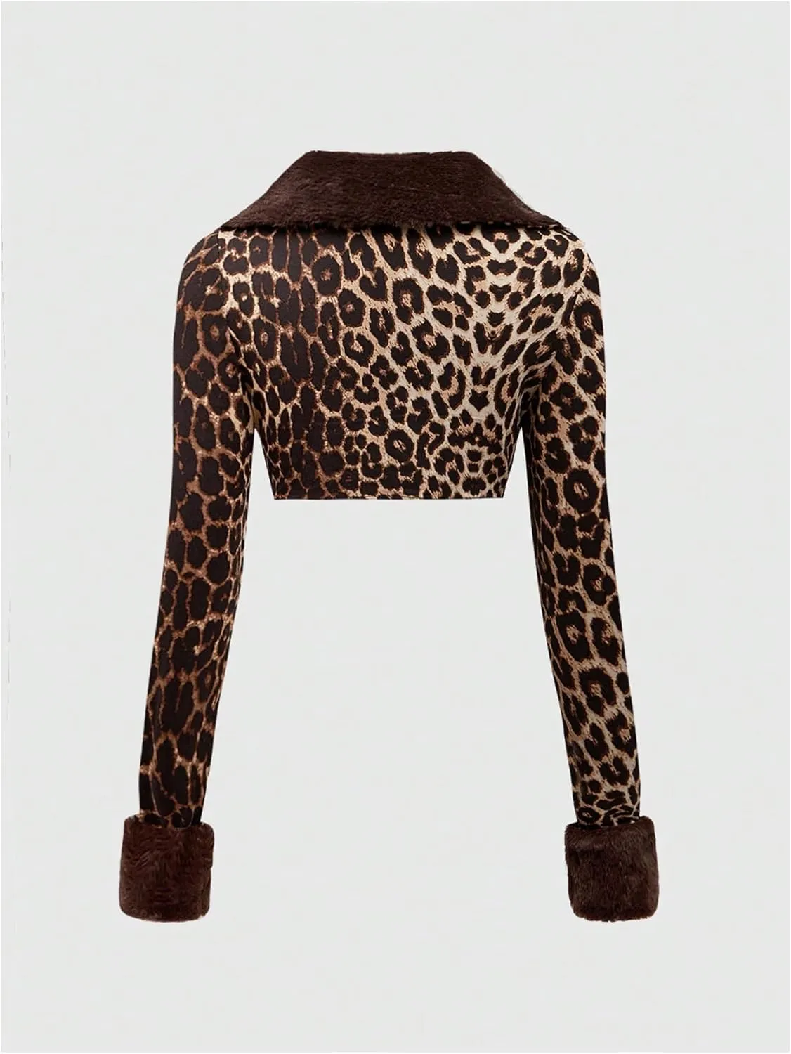 MakeMeChic Women's Cheetah Print Tops Y2K Cardigan Fuzzy Shrugs Open Front Long Sleeve Crop Tops
