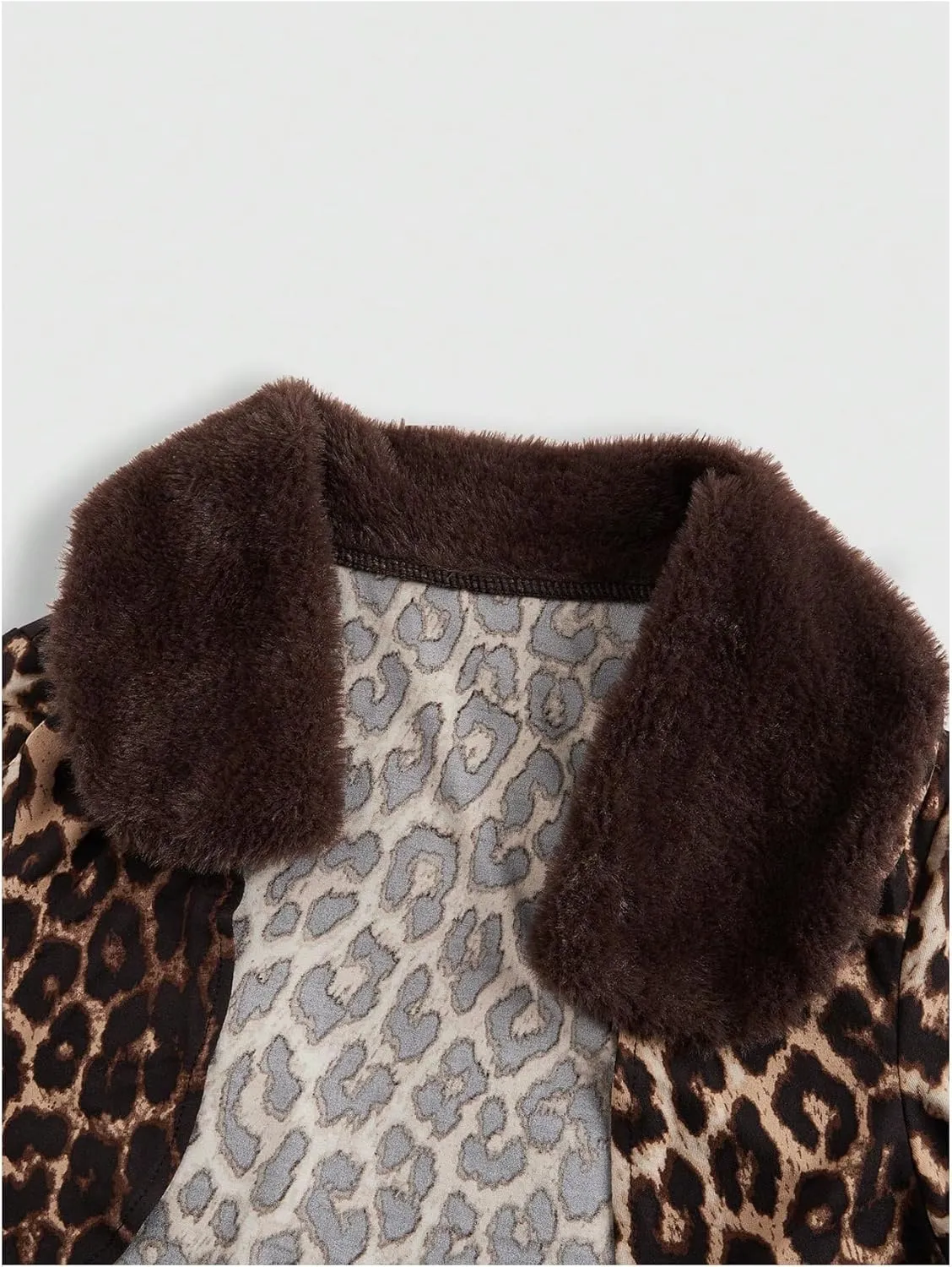 MakeMeChic Women's Cheetah Print Tops Y2K Cardigan Fuzzy Shrugs Open Front Long Sleeve Crop Tops