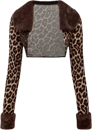 MakeMeChic Women's Cheetah Print Tops Y2K Cardigan Fuzzy Shrugs Open Front Long Sleeve Crop Tops