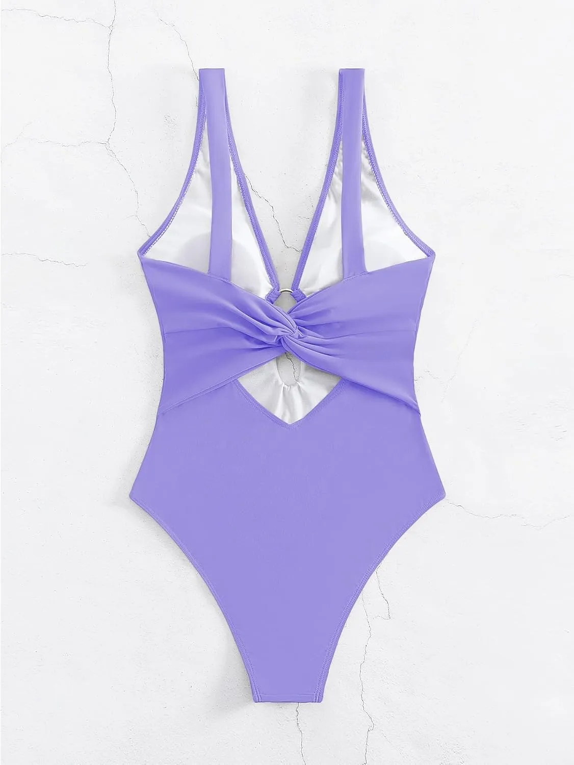 MakeMeChic Women's Twist Back Cut Out Ring Plunge Neck One Piece Swimsuit Bathing Suit