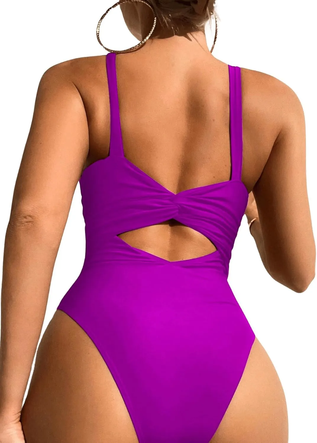 MakeMeChic Women's Twist Back Cut Out Ring Plunge Neck One Piece Swimsuit Bathing Suit
