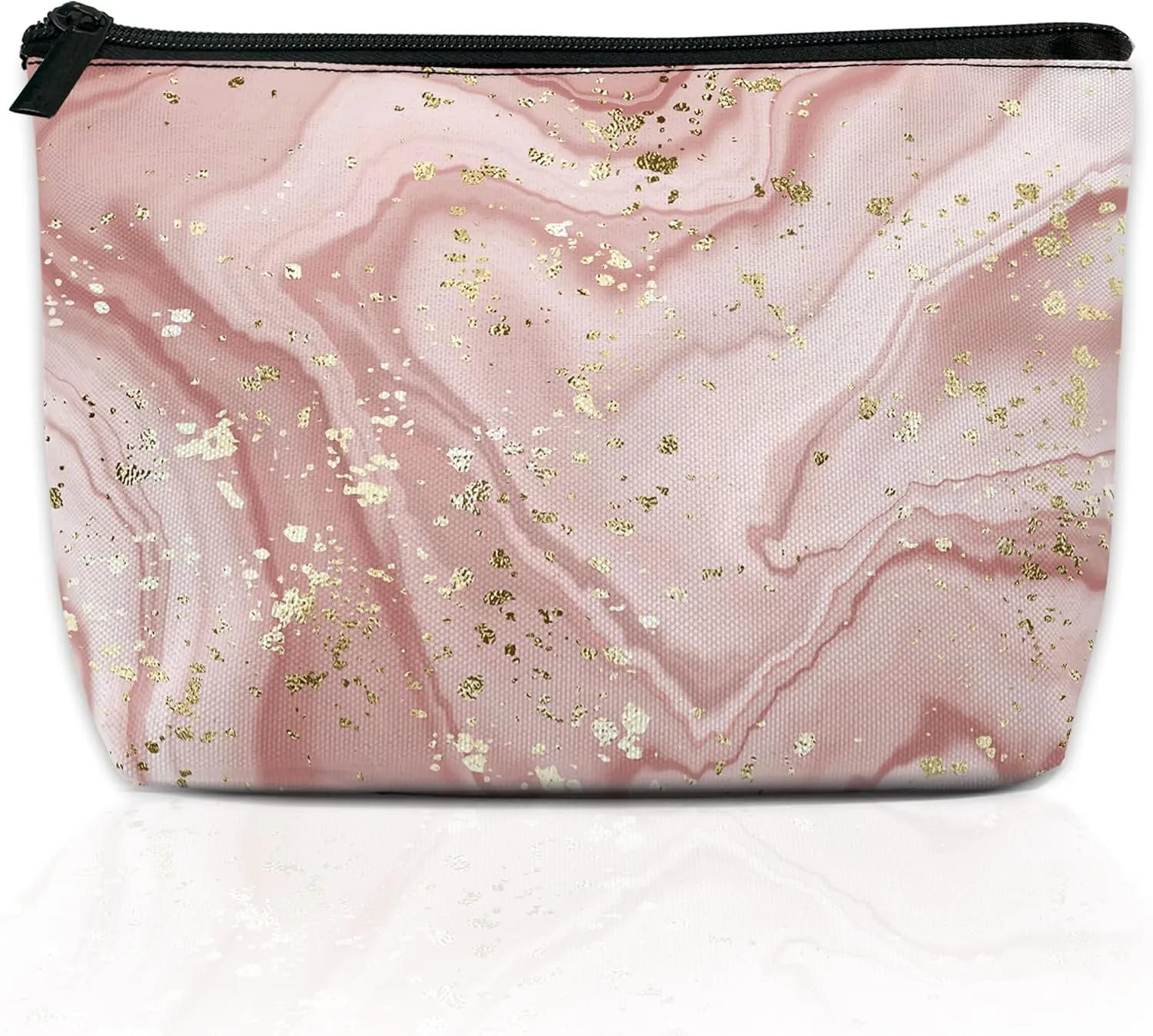 Makeup Bag Gilt Pink Marble Cosmetic Bag for Women, Travel Small Bag for Purse, Pouch for Toiletries Water Resistant Gift 9.55.9 Inch