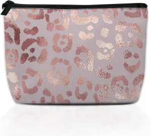 Makeup Bag Leopard Rose Gold Cosmetic Bag for Women, Waterproof Large Capacity Travel Toiletry Organizer 9.55.9 Inch