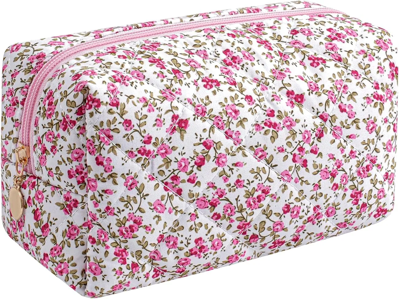 Makeup Bag Travel Cosmetic Bag for Women Girls, Zipper Make Up Pouch, Floral Flowers Toiletry Organizer Makeup, Portable Storage Cosmetic Travel Cloth Bag (Red Small Flower)