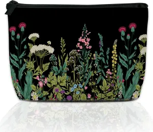 Makeup Bag Wild Flowers Herbs Botanical Cosmetic Bag for Women, Travel Small Bag for Purse, Pouch for Toiletries Water Resistant Gift 9.55.9 Inch