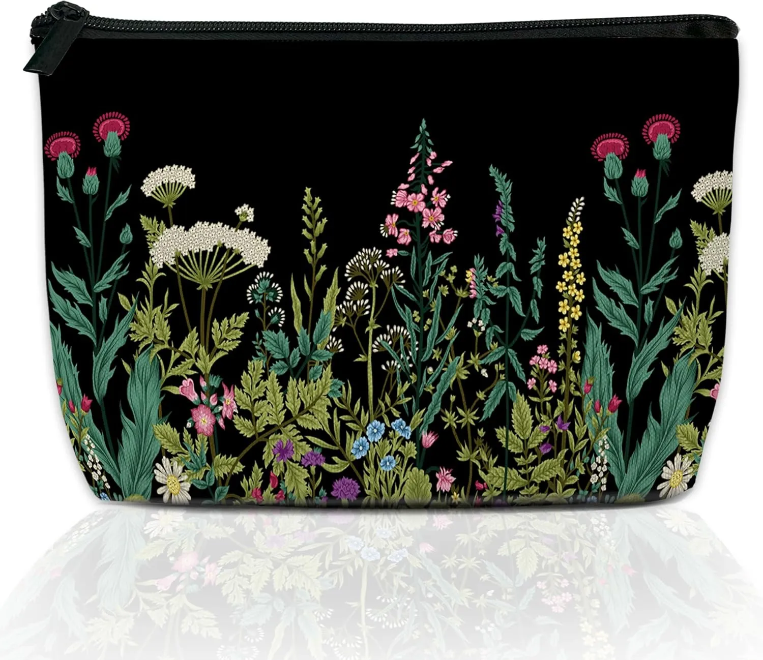 Makeup Bag Wild Flowers Herbs Botanical Cosmetic Bag for Women, Travel Small Bag for Purse, Pouch for Toiletries Water Resistant Gift 9.55.9 Inch
