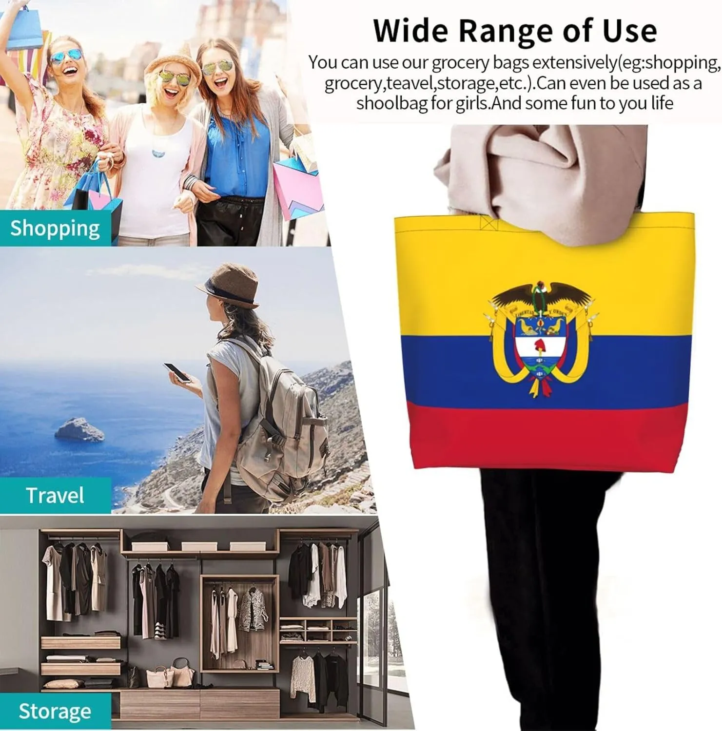 Marriage Colombian Married Flag Women's Tote Bag Large Capacity Single Shoulder Bags Handbag for Shopping Work