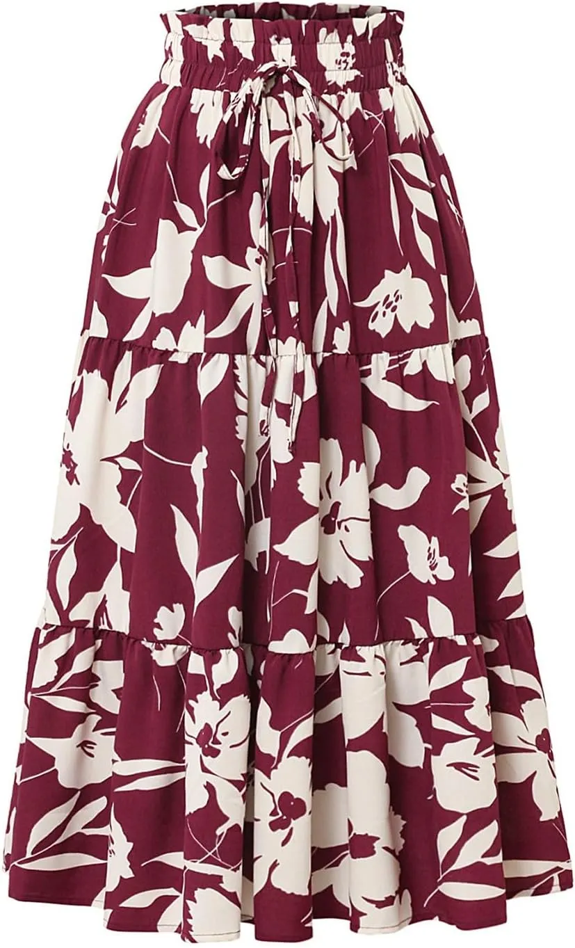 Maxi Skirt Maxi Spring Flowy Boho Comfy Tiered Western Flowy Midi Skirt