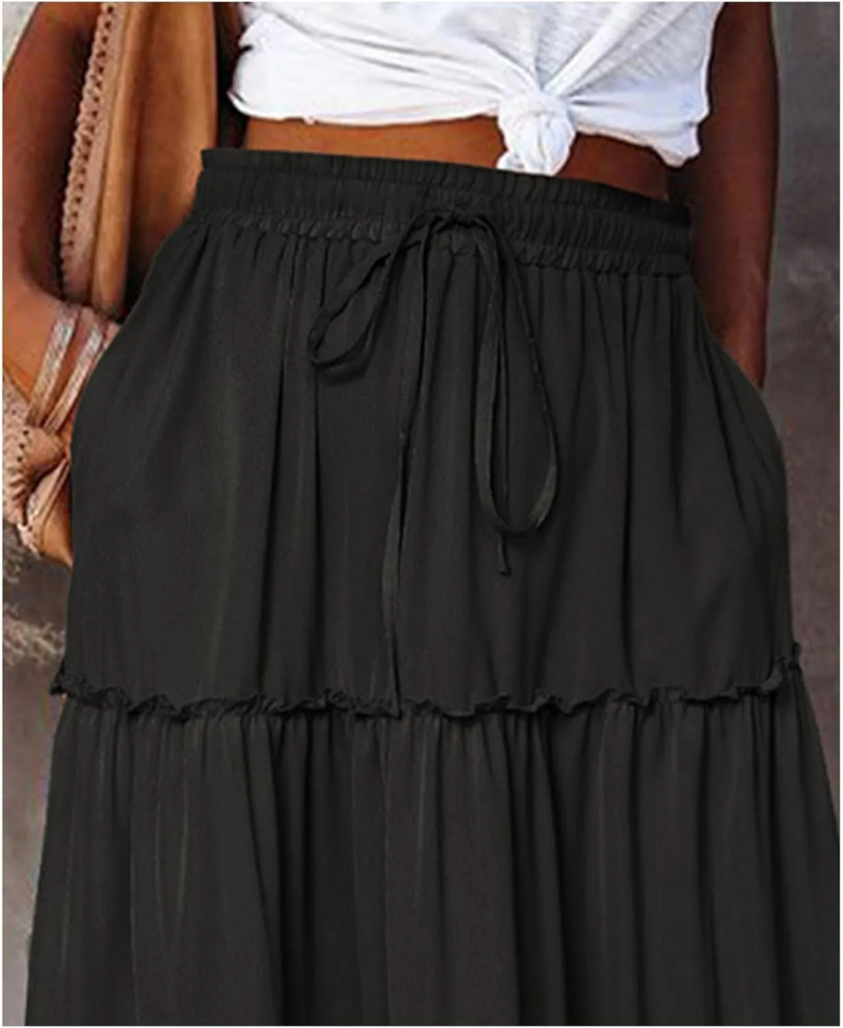 Maxi Skirts for Women High Waist Bohemian A Line Tiered Skirt Summer Casual Pleated Flowy Swing Beach Long Skirt