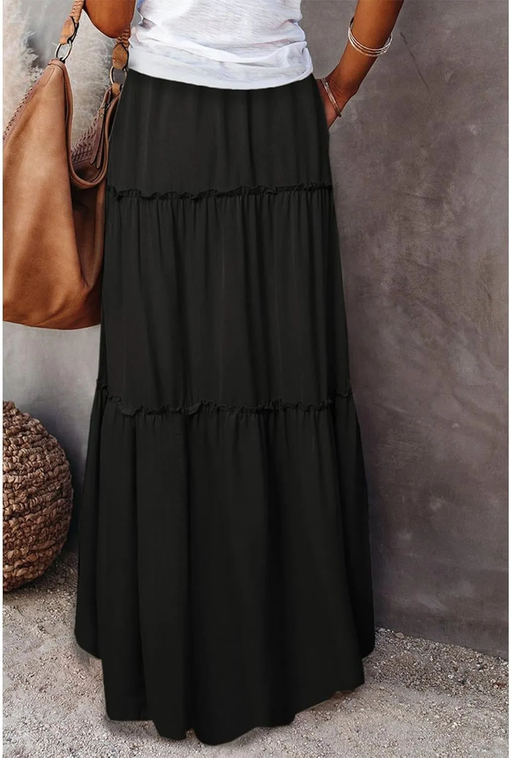Maxi Skirts for Women High Waist Bohemian A Line Tiered Skirt Summer Casual Pleated Flowy Swing Beach Long Skirt
